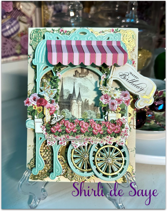 a card with a picture of a horse drawn carriage.