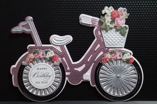 pink bicycle die card with pink flowers