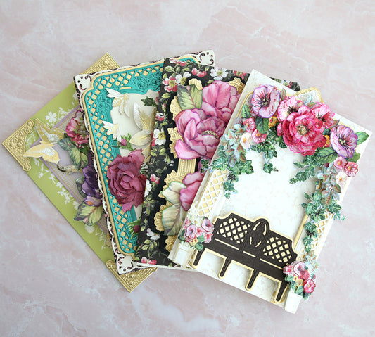 4 floral cards with beautiful sculpted blooms