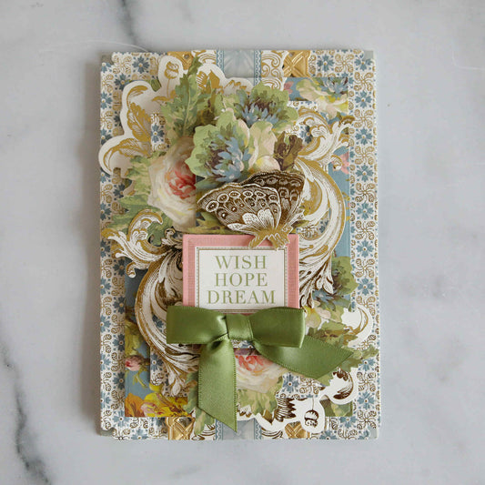 Multi-layered blue floral card with francesca