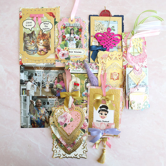 A collection of tags, photos and a card from the Tex-Annas!