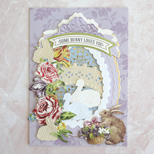 Lavender card made with Sugar Egg Dies and Bunny Stickers