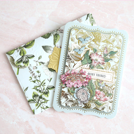 blue simply wildflower card with coordinating botanical envelope