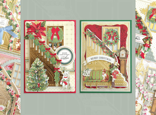 2 Christmas cards with holiday staircases
