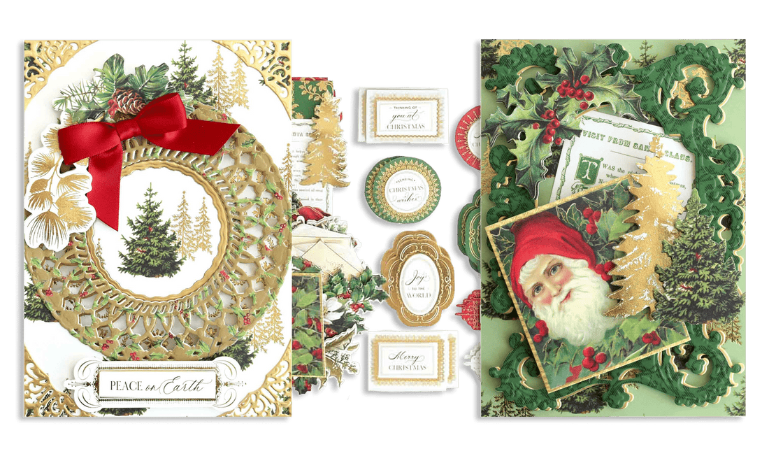 a close up of a christmas card with a santa clause.