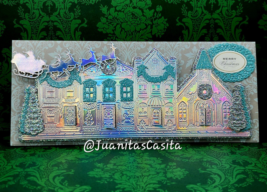 Silver and blue village card
