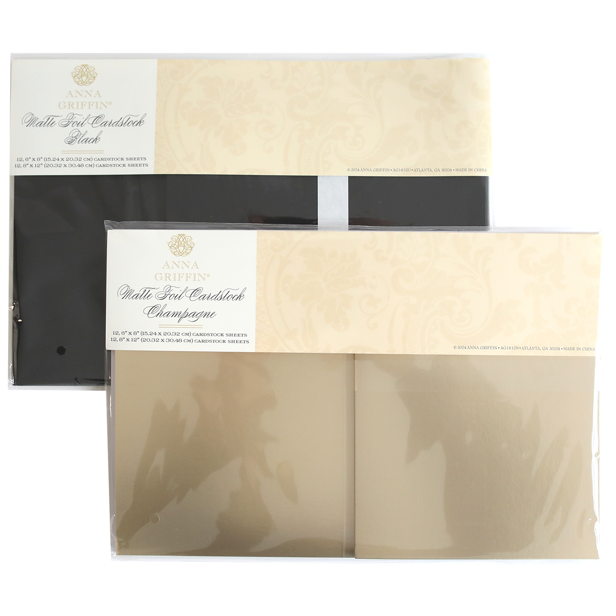 Get two packs of Luxury Matte Foil Cardstock Champagne and Black—each with 16 sheets of 12" x 12" cardstock, ideal for diecutting and adding an elegant touch to your creative projects.