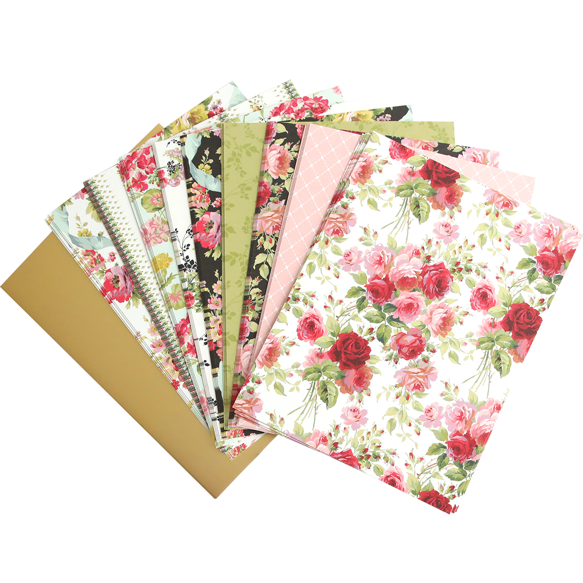 A collection of Garden Fountain Double Sided Cardstock layers adorned with beautiful floral designs, perfect for paper crafting enthusiasts and adding a touch of elegance to any project.