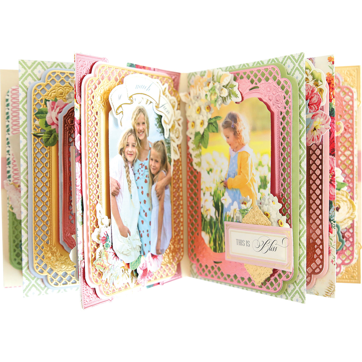 A Trellis Album Dies capturing special moments and treasured memories, including a photo of a girl tenderly holding a flower.