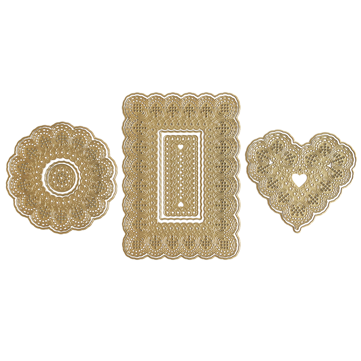 Three 3D Lace Doily Dies with an antique feel on a white background.