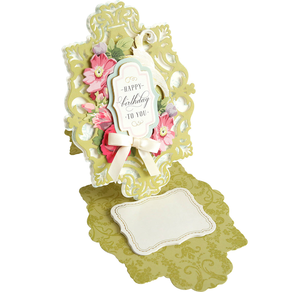 A Simply Birthday Easel Card Making Kit with a green frame and flowers.