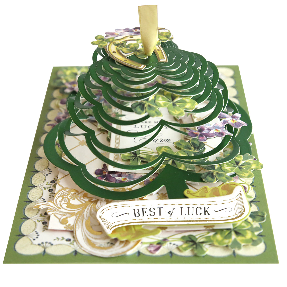 St. Patrick's Day pop up card featuring Anna Griffin Empress Machine and Shamrock Kirigami Dies.