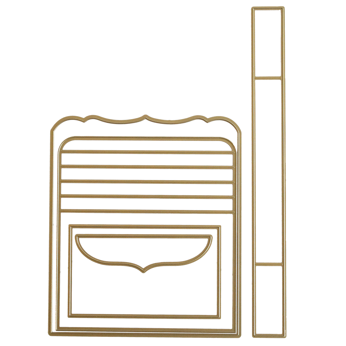 Outline illustration of a rectangular document with text lines and an ornate envelope icon at the bottom, bordered on the right—ideal for adding interactive element flair to scrapbook pages using Waterfall Dies.