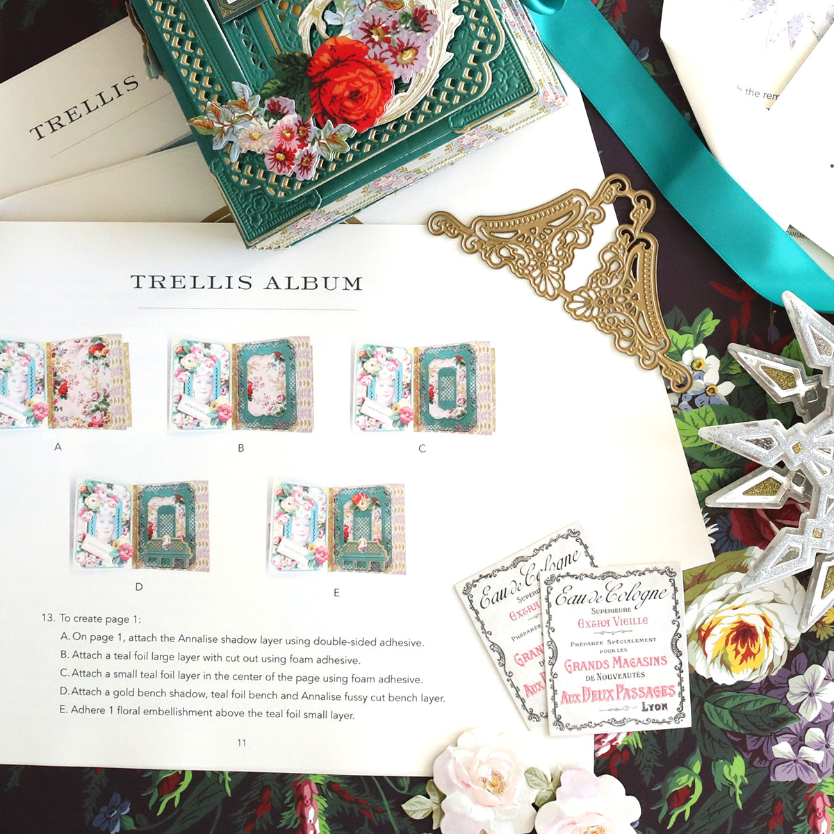 A Create 9 Class Instructions by Anna Griffin, with step by step instructions and colorful photos of flowers and ribbons, perfect for learning.