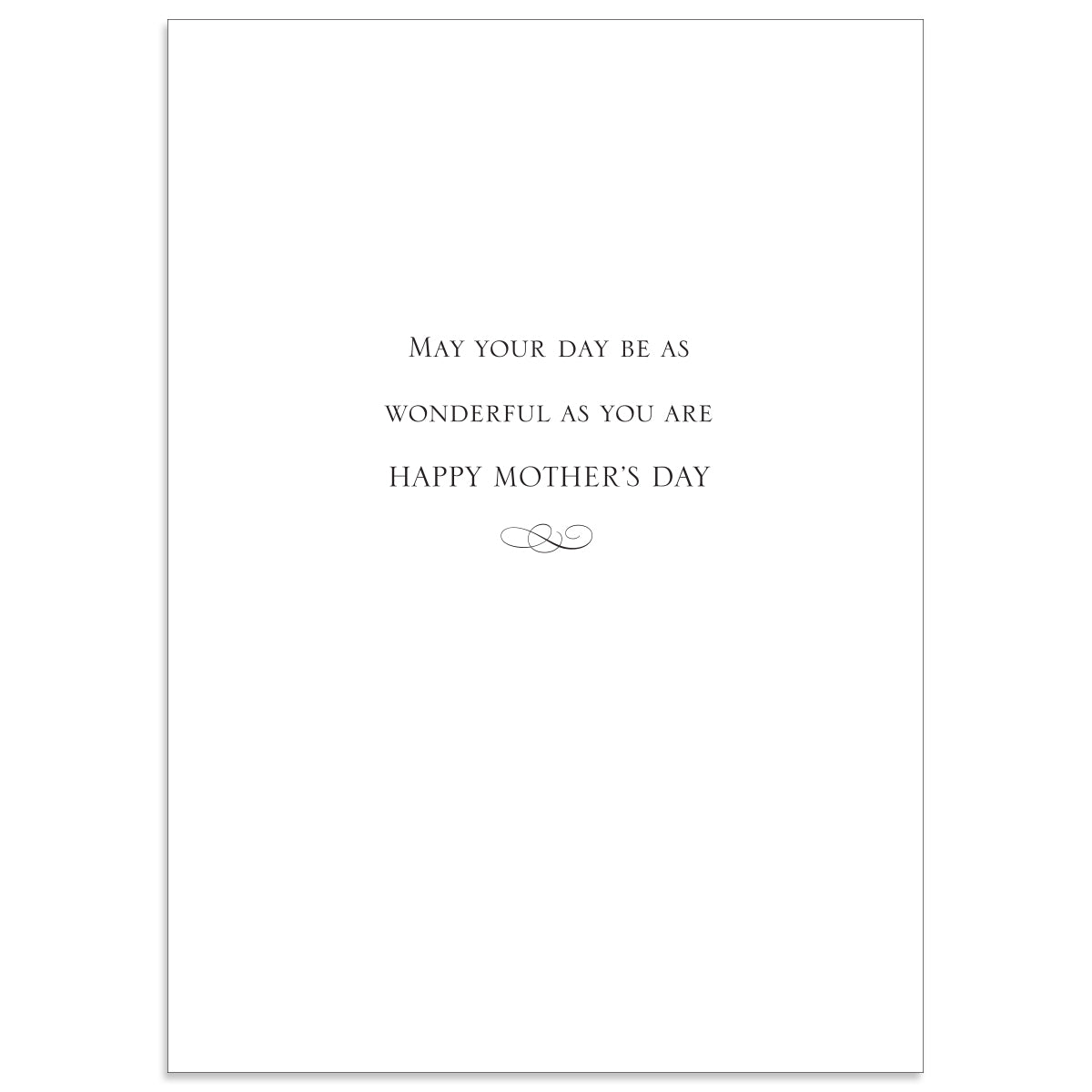 The Lillian Nana Card features a white design with black text: "May your day be as wonderful as you are. Happy Mother's Day," enhanced with a decorative flourish and comes with a printed envelope.