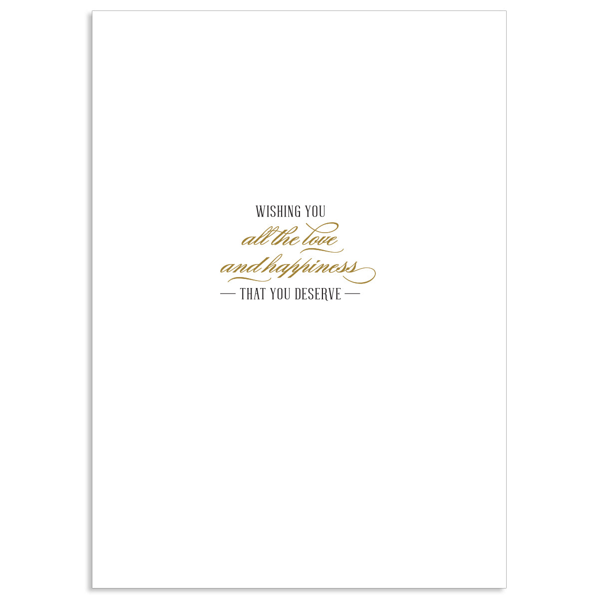 The Lillian Gigi Card features the message "Wishing you all the love and happiness that you deserve" in elegant gold and black font on a white background, along with a printed lined envelope.