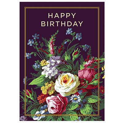 A Astrid Birthday Card with flowers on a black background.