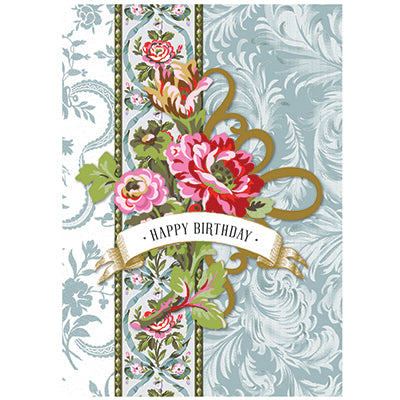 A Phoebe Happy Birthday Card with flowers and a ribbon.