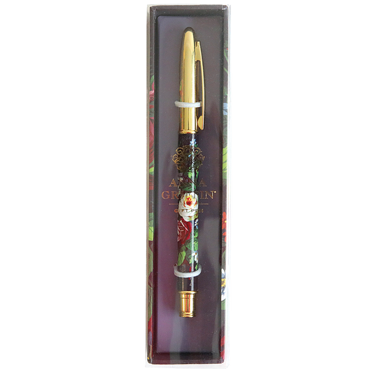 Astrid Floral Gift Pen packaged in a clear case with floral design elements, perfect for stationery enthusiasts.