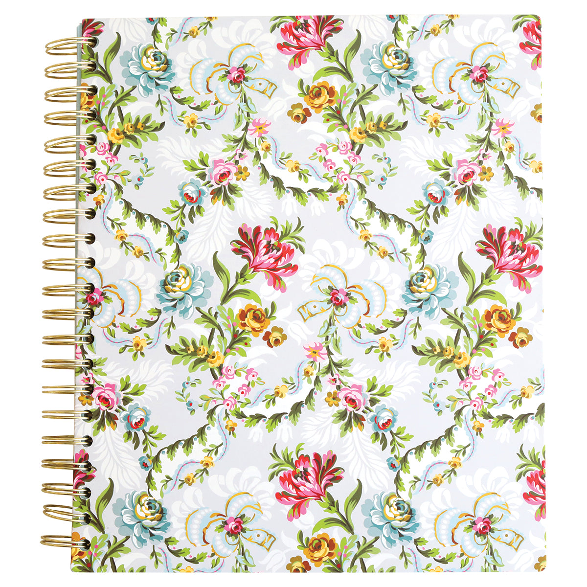 Phoebe Floral Spiral Notebook with a colorful floral pattern and gold foil accents on the cover.
