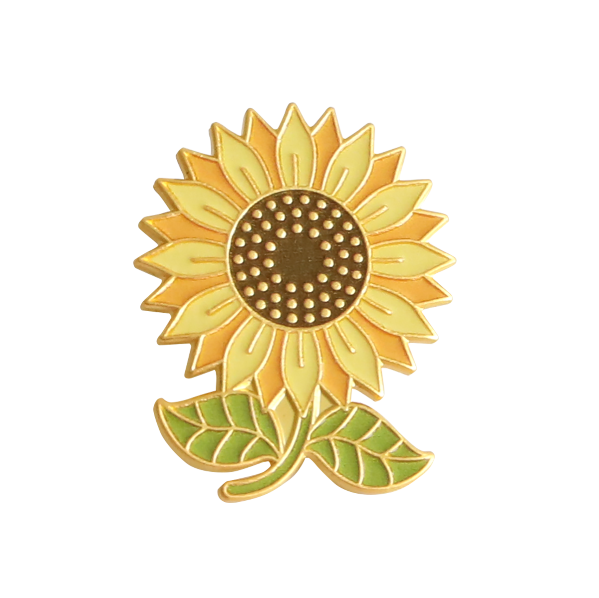 A radiant accessory from the 2026 Exclusive Pins collection, the Members Only September 2026 Pin features a gold and yellow enamel sunflower with a brown center and two green leaves, shown against a plain white background.