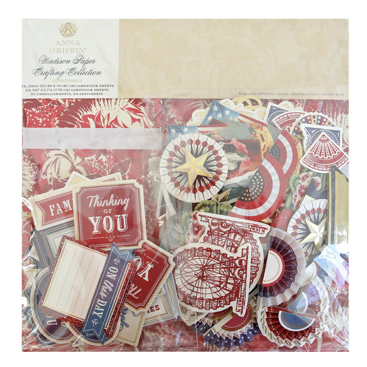 This description features the Madison Paper Crafting Collection, a vintage spirit, and patriotic embellishments.