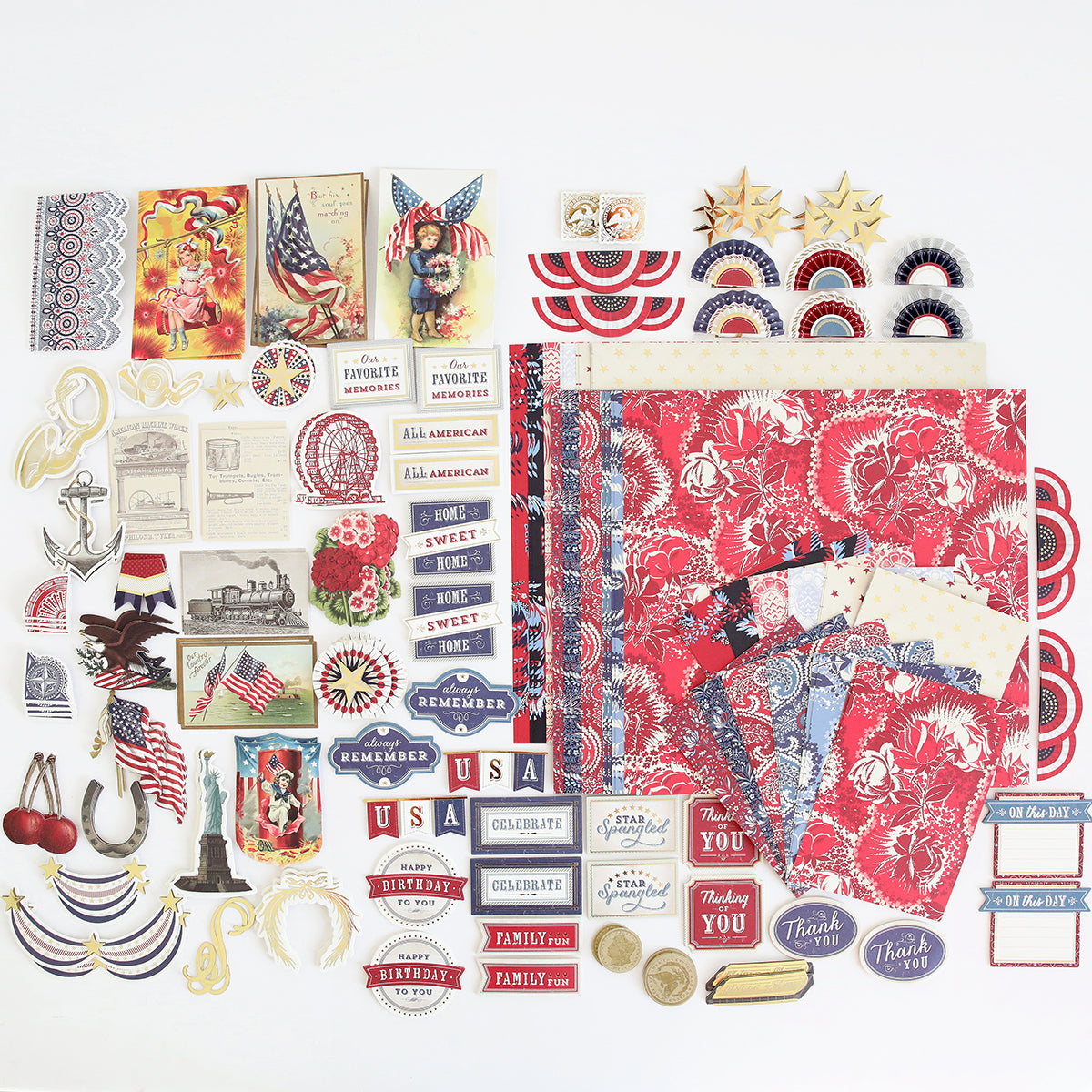 The Madison Paper Crafting Collection offers a vintage spirit with patriotic embellishments, perfect for creating stunning scrapbooking projects.