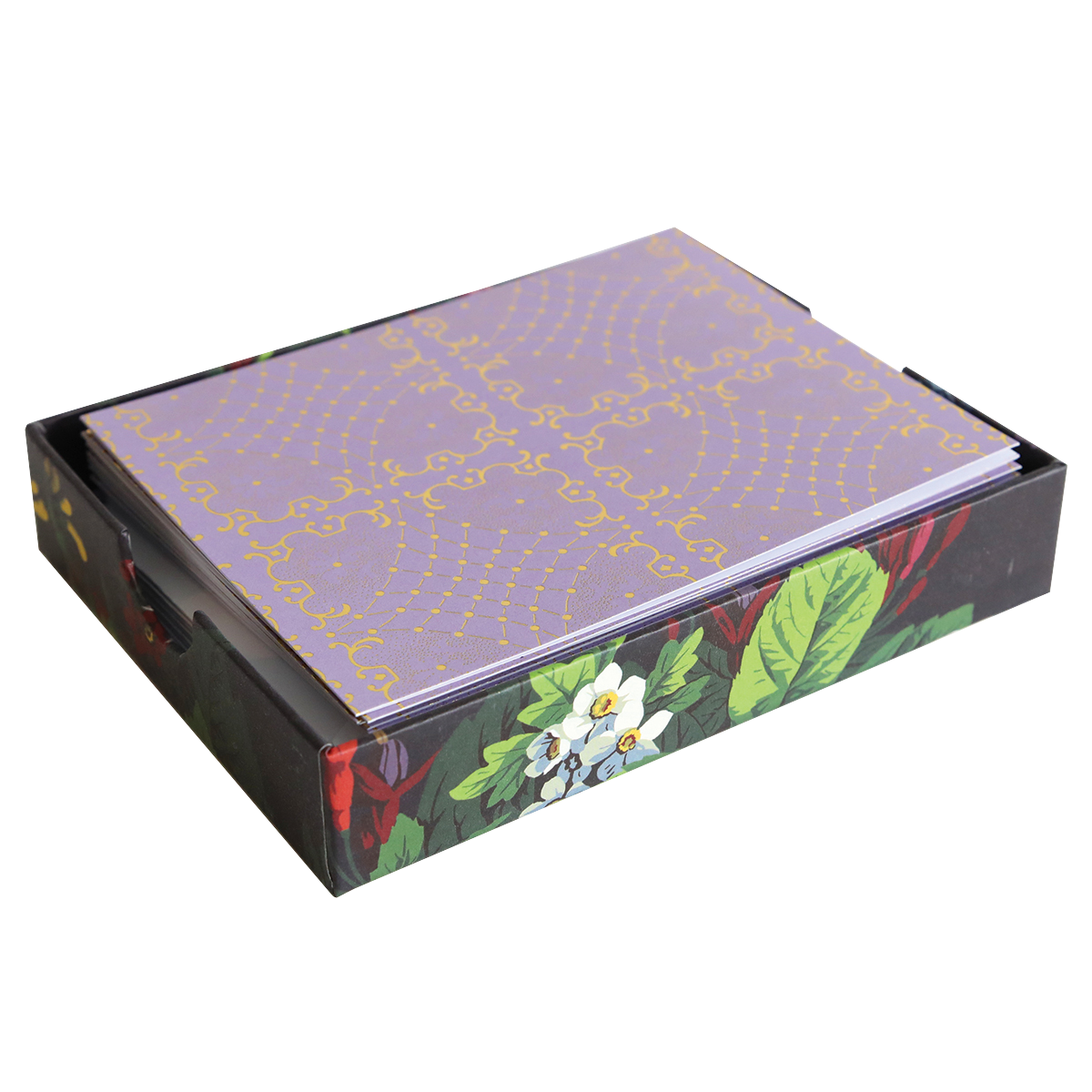 Astrid Lavender Blank Notecard with floral pattern, foil accent, and purple lid.