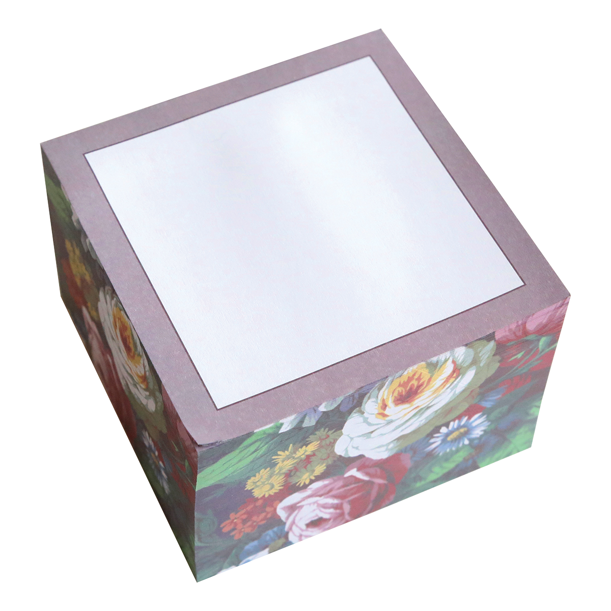 Astrid Sticky Notepad Block with a hot pink pattern and a blank label on the lid.
