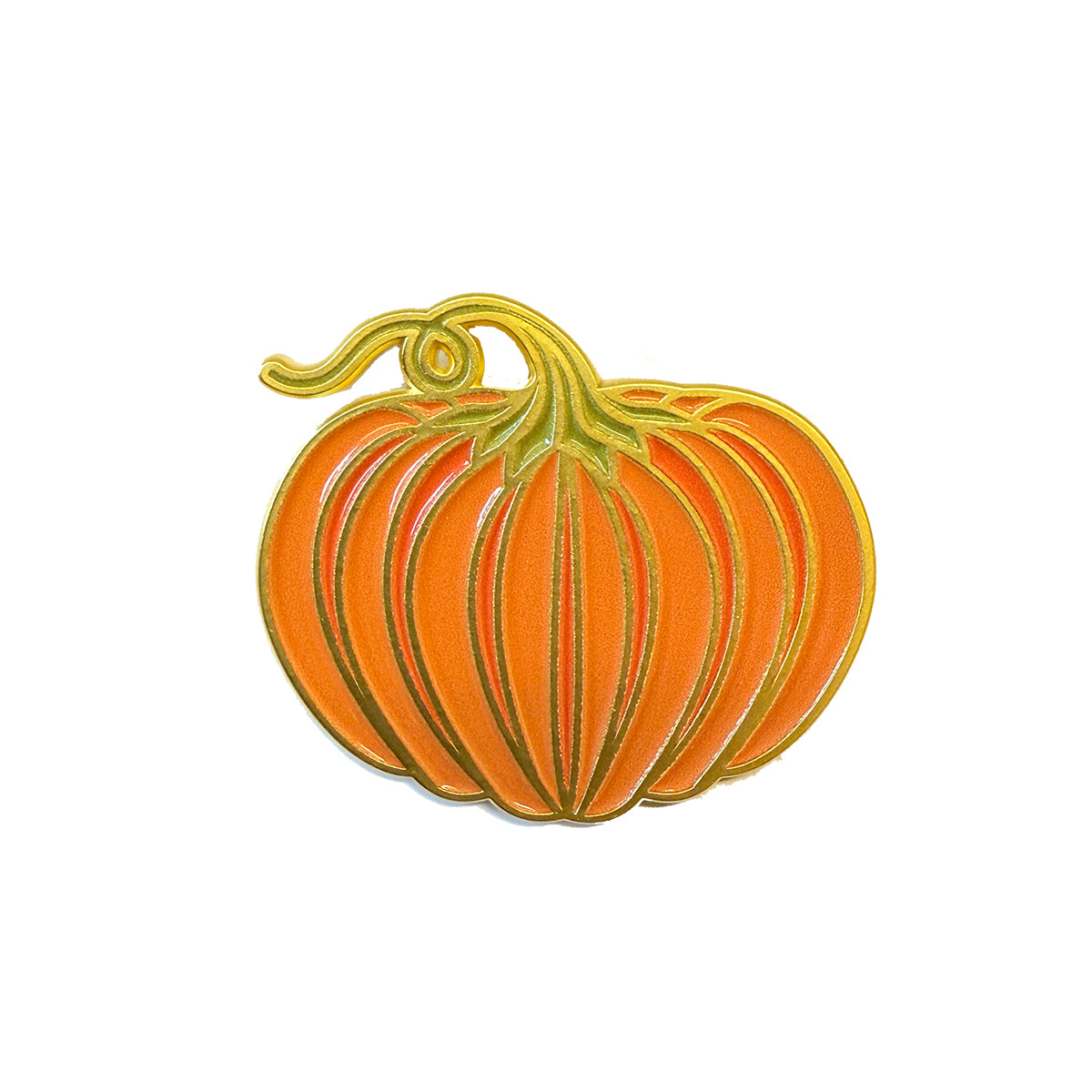 A vibrant orange Members Only October Pin features a green stem and gold outline on white—perfect for seasonal celebrations and displaying your 2025 Exclusive Pins.