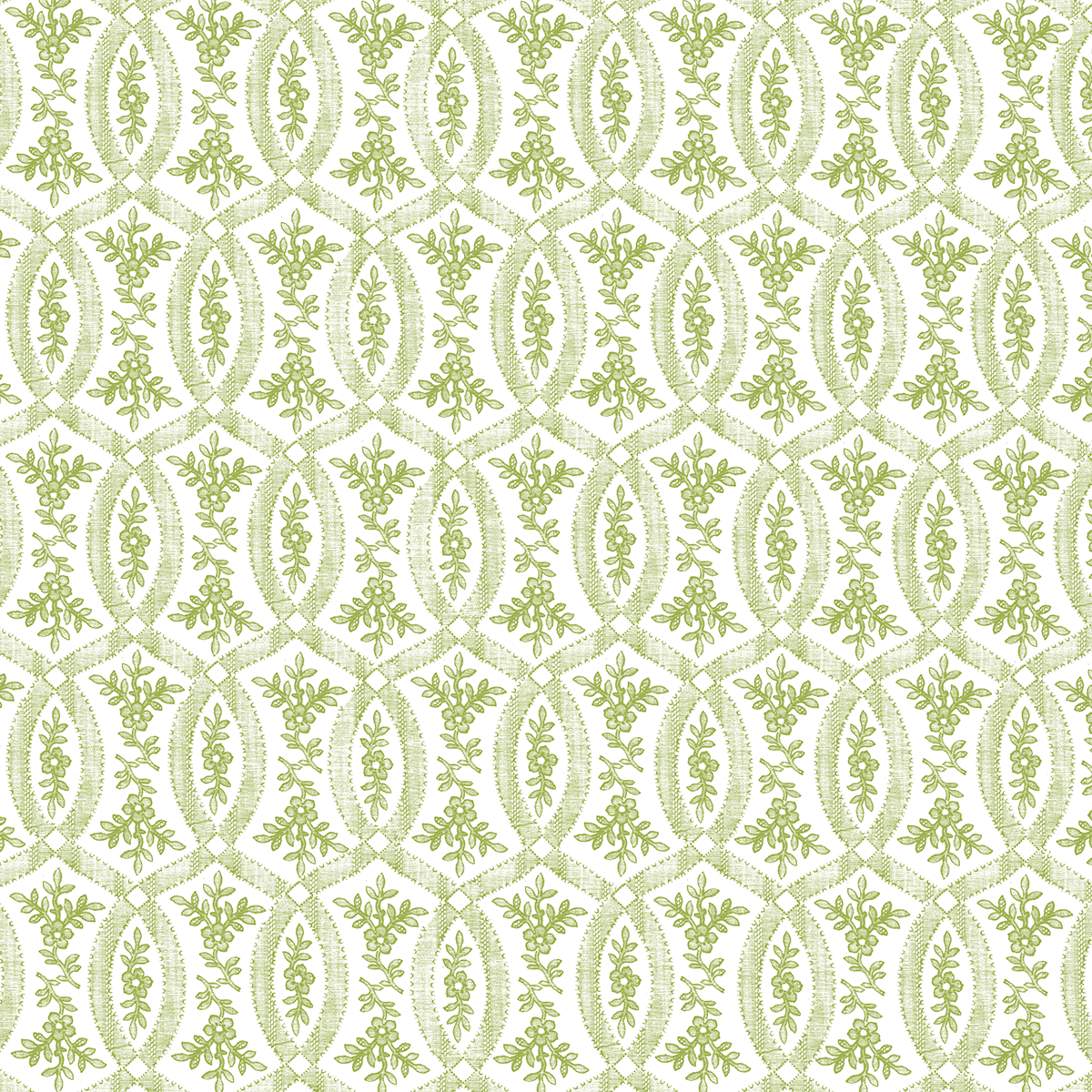 Repeating green and white ovals with symmetrical leaf designs form a geometric grid—featured on 12x12 Phoebe Floral Pink Cardstock, acid and lignin free, includes 5 double-sided sheets.