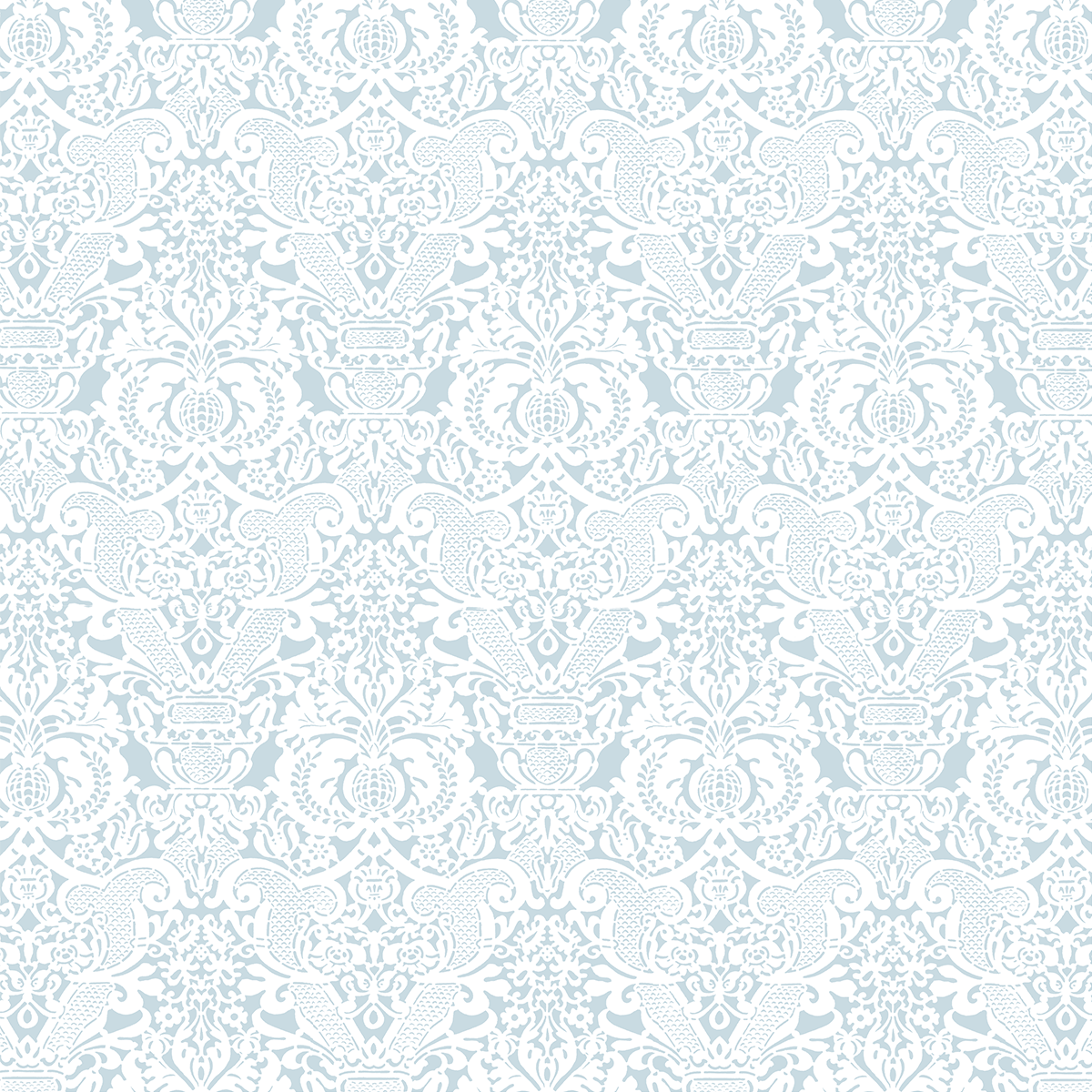 The 12x12 Virginia Flower Vine Blue Cardstock (5 sheets) features a light blue and white floral damask pattern, double-sided and ideal for archival use.