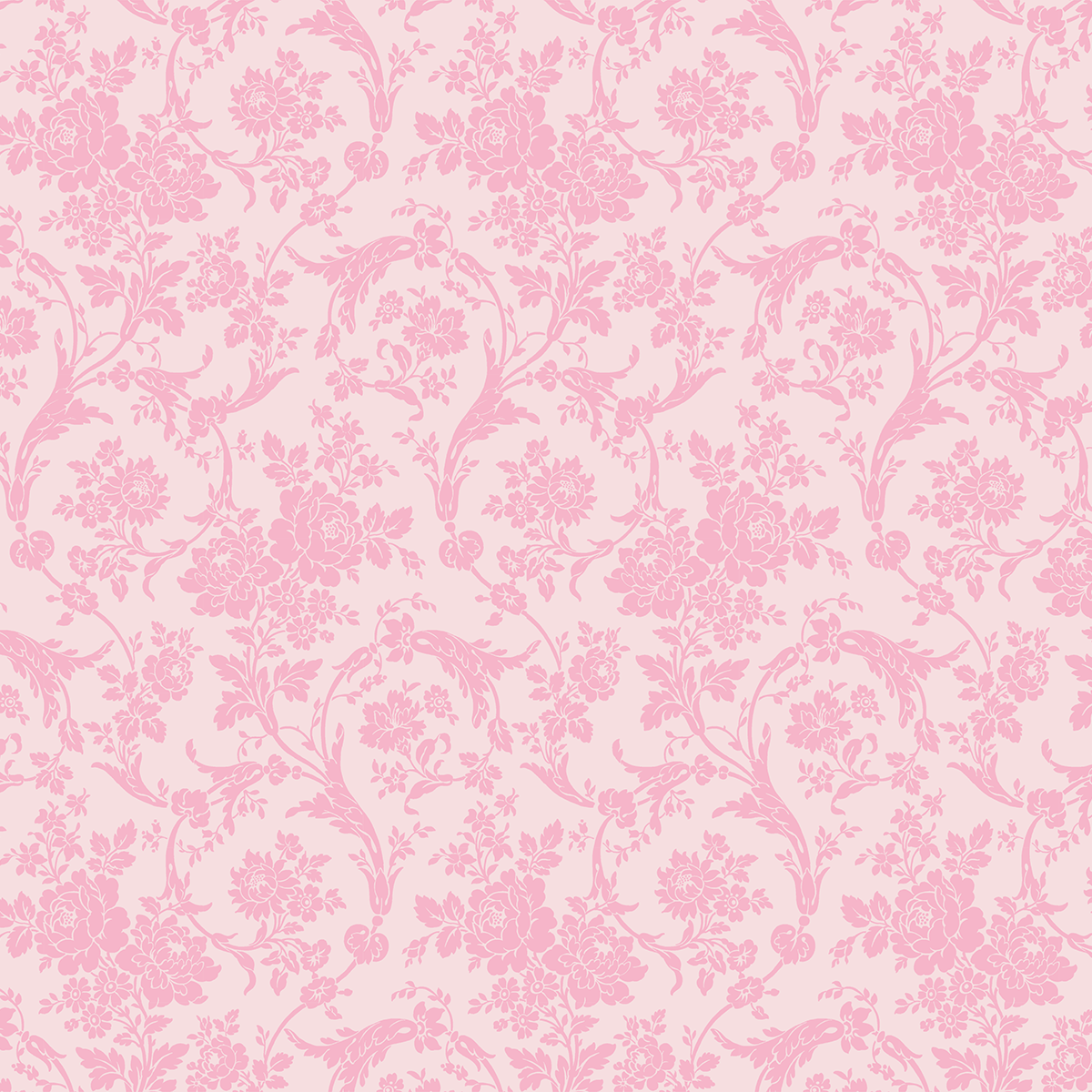 Perfect for archival use or crafting, the 12x12 Virginia Pink Dot Cardstock (5 sheets) features a seamless pink floral damask pattern with intricate flower and leaf designs on a light pink background.