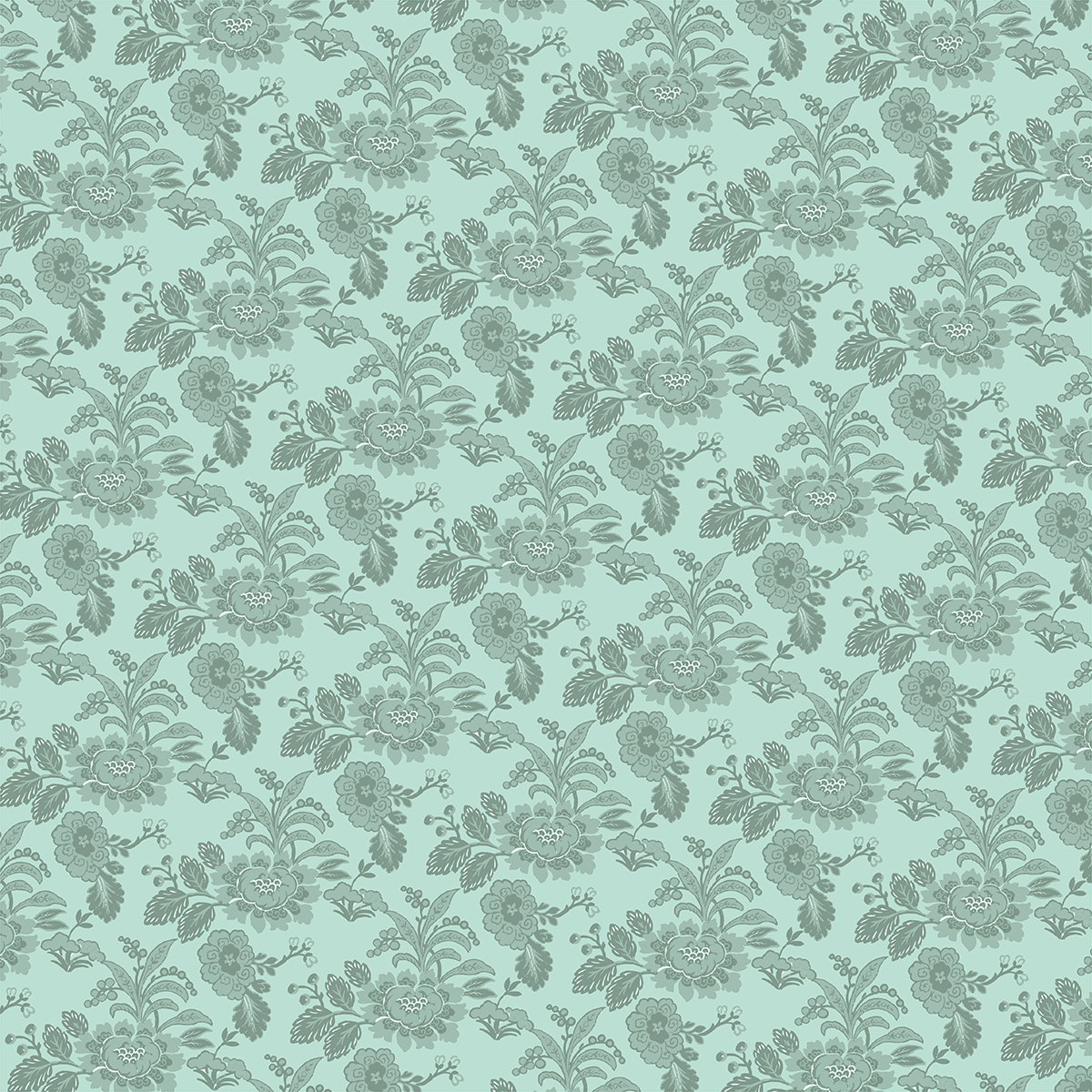 Featuring a repeating floral pattern with detailed teal flowers and leaves on a light teal background, the 12x12 Lian Fans Green Cardstock (5 sheets) is ideal for your double-sided cardstock projects.
