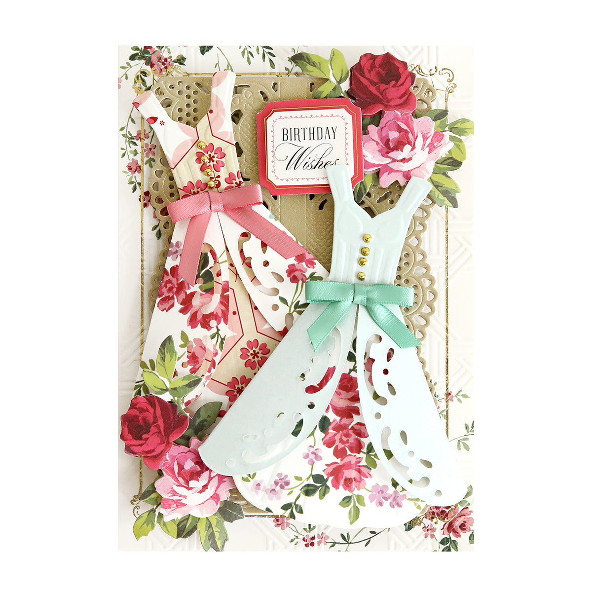 A card featuring Paper Dress Dies and roses.