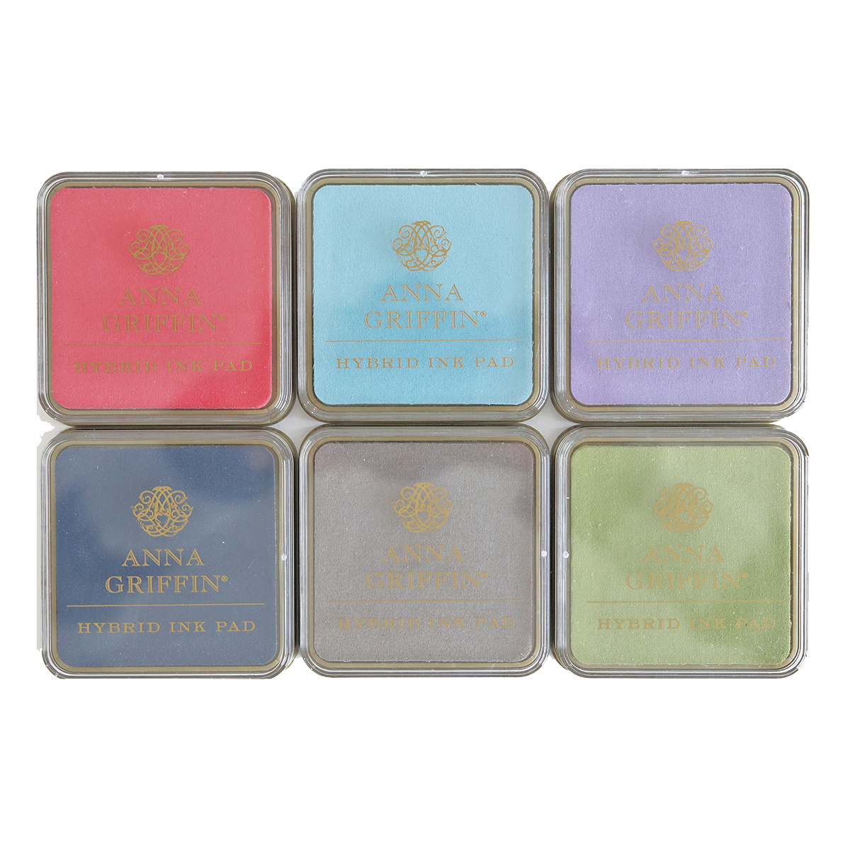 A collection of five Perfect Palette Inks with different colors for stamping.