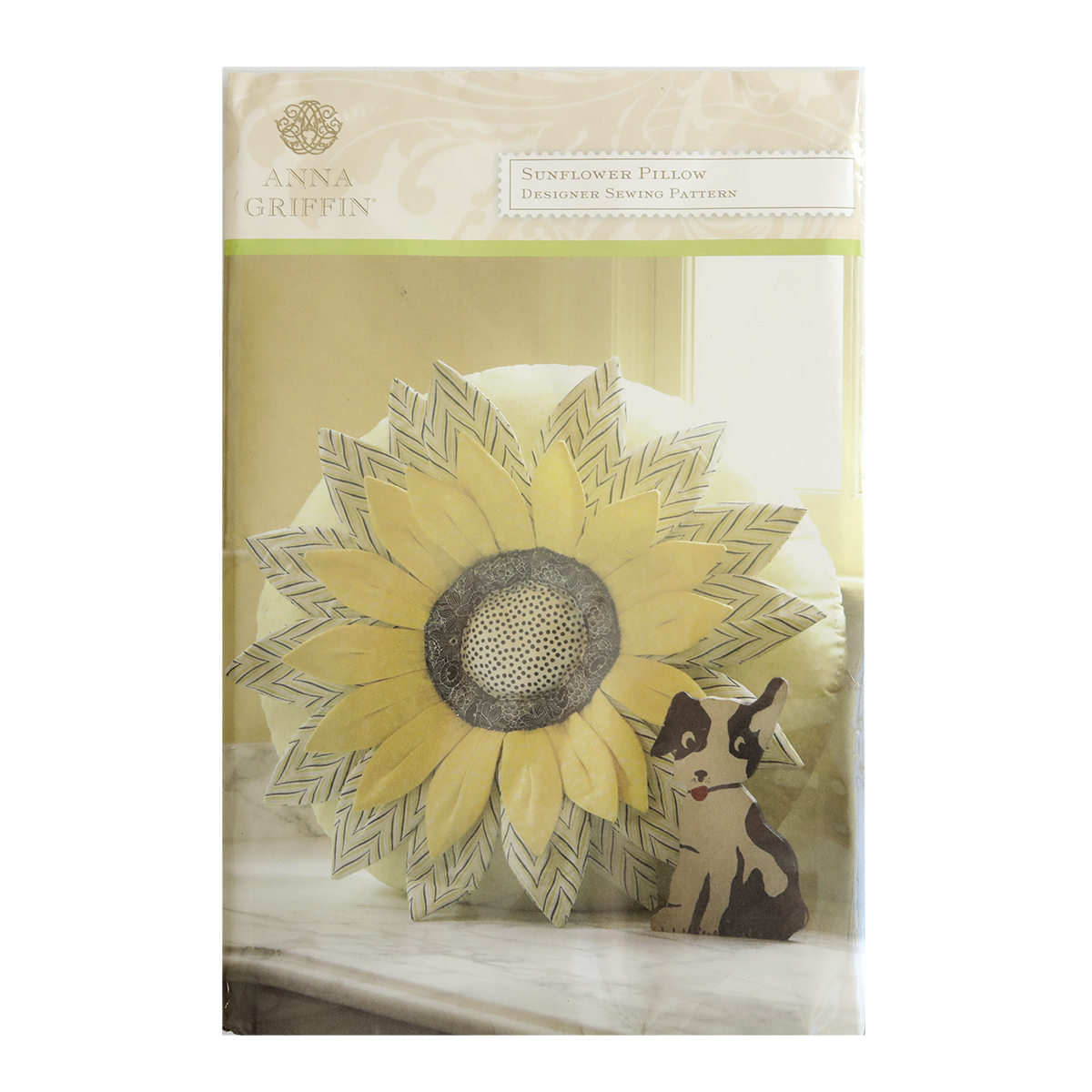 A dog-themed Sunflower Pillow Pattern, adding whimsy to any space.