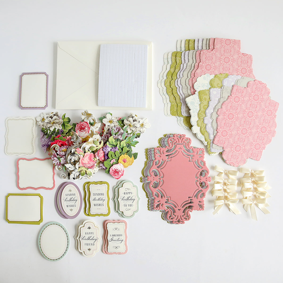 A collection of SEO keywords: Simply Birthday Easel Card Making Kit, handmade cards, and embellishments.