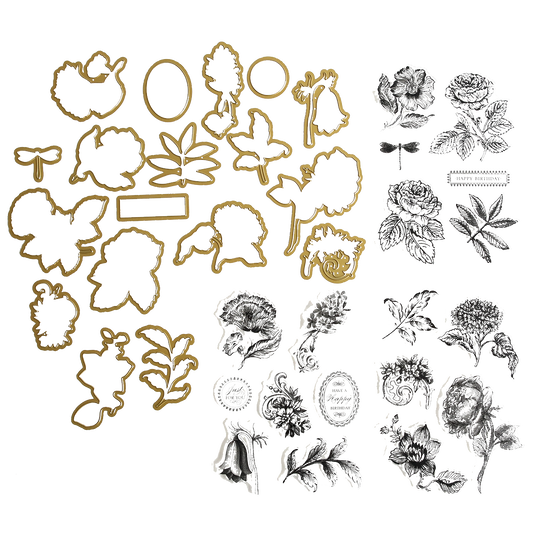 An assortment of Wildflower Meadow Stamps and Dies for paper crafting.