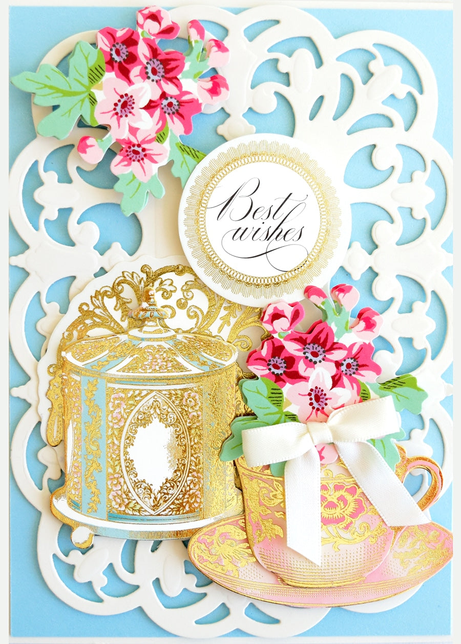 a close up of a card with flowers.