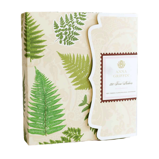 a box with a green fern print on it.