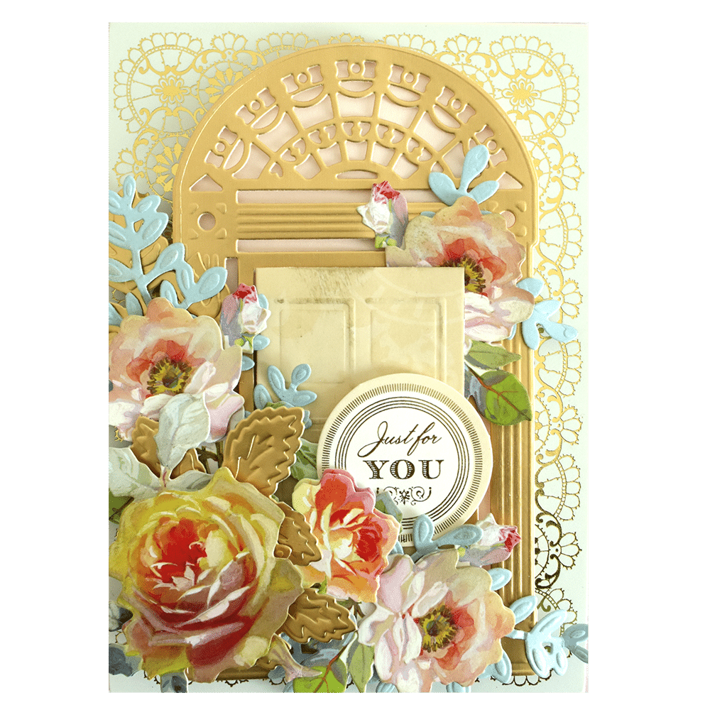a close up of a card with flowers.