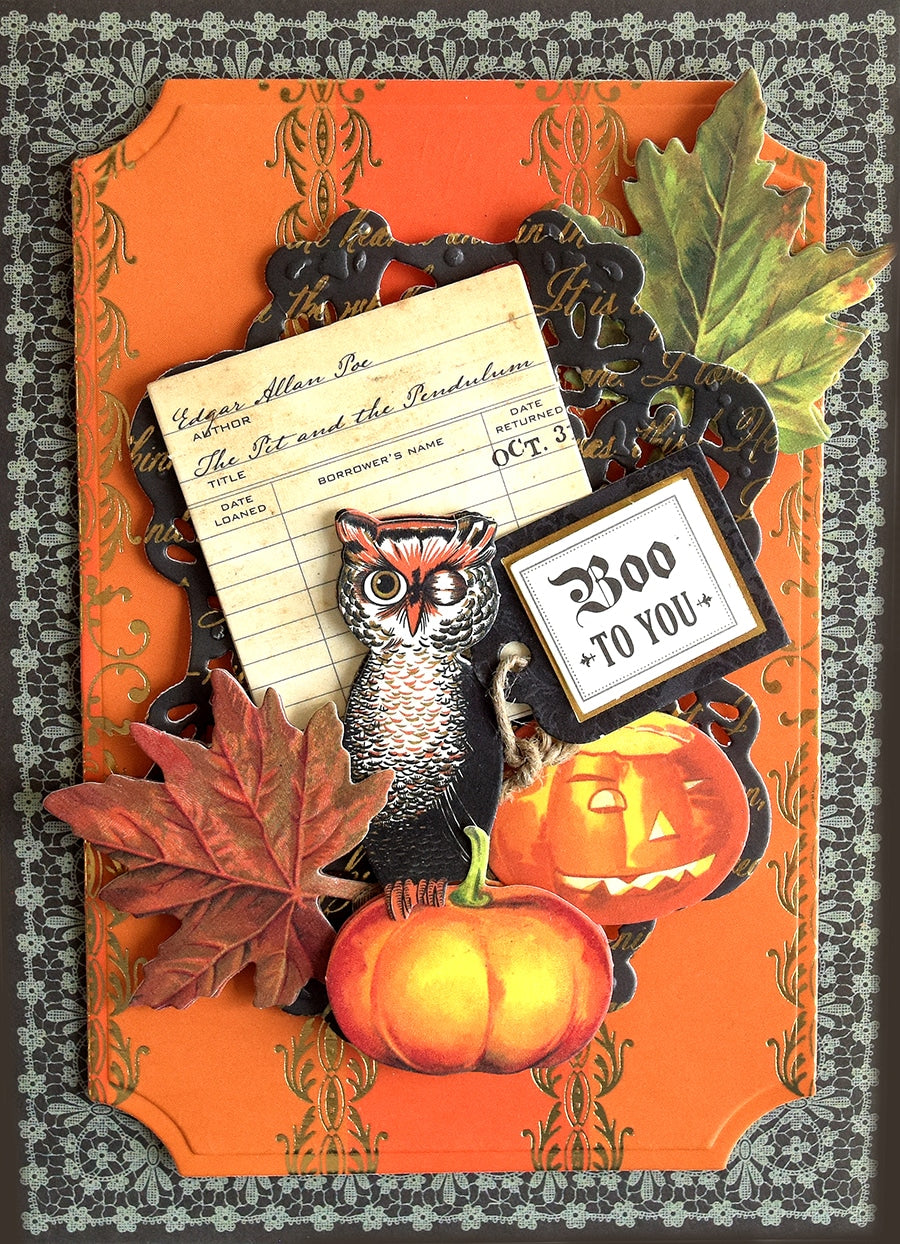 a close up of a card with an owl.