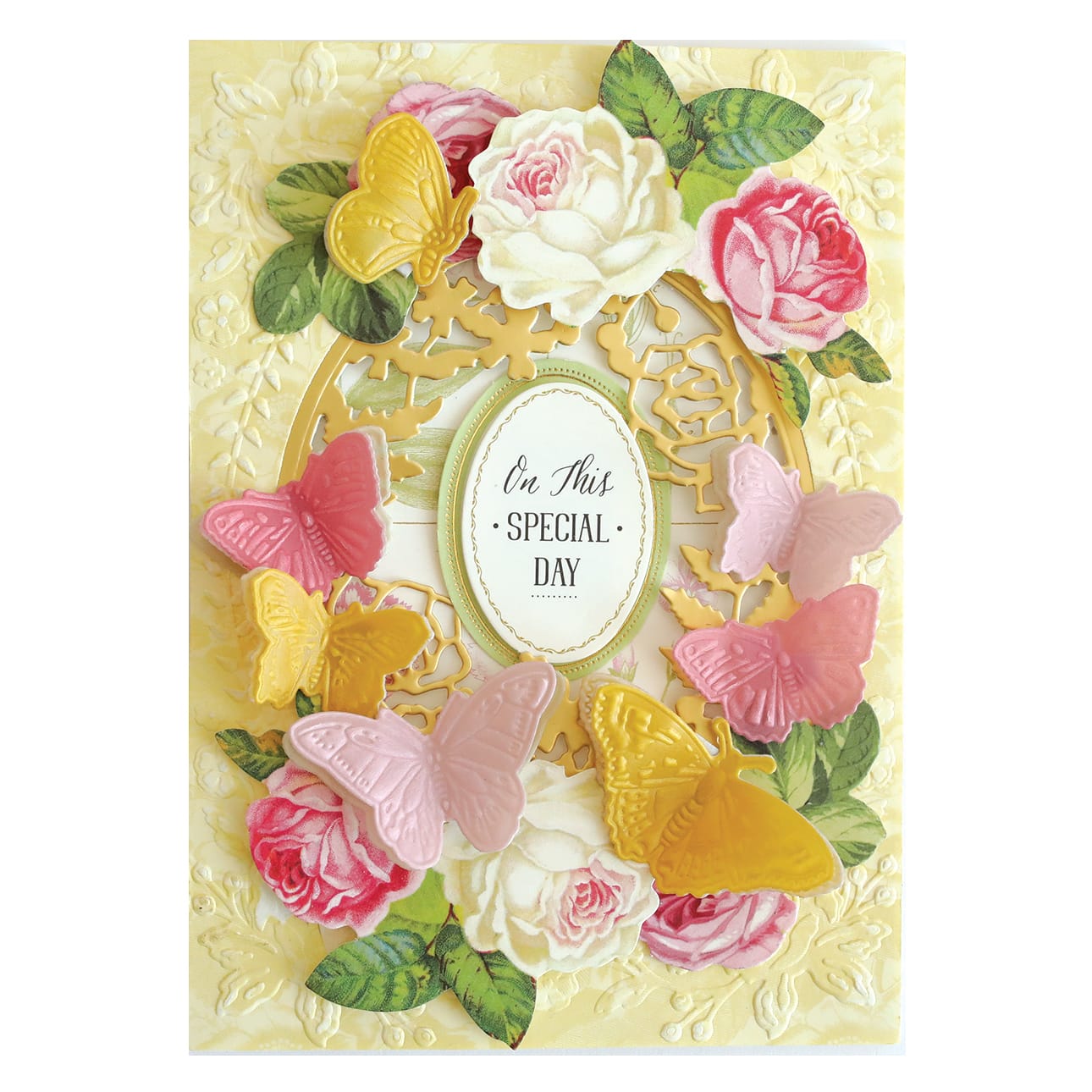 a card with flowers and butterflies on it.