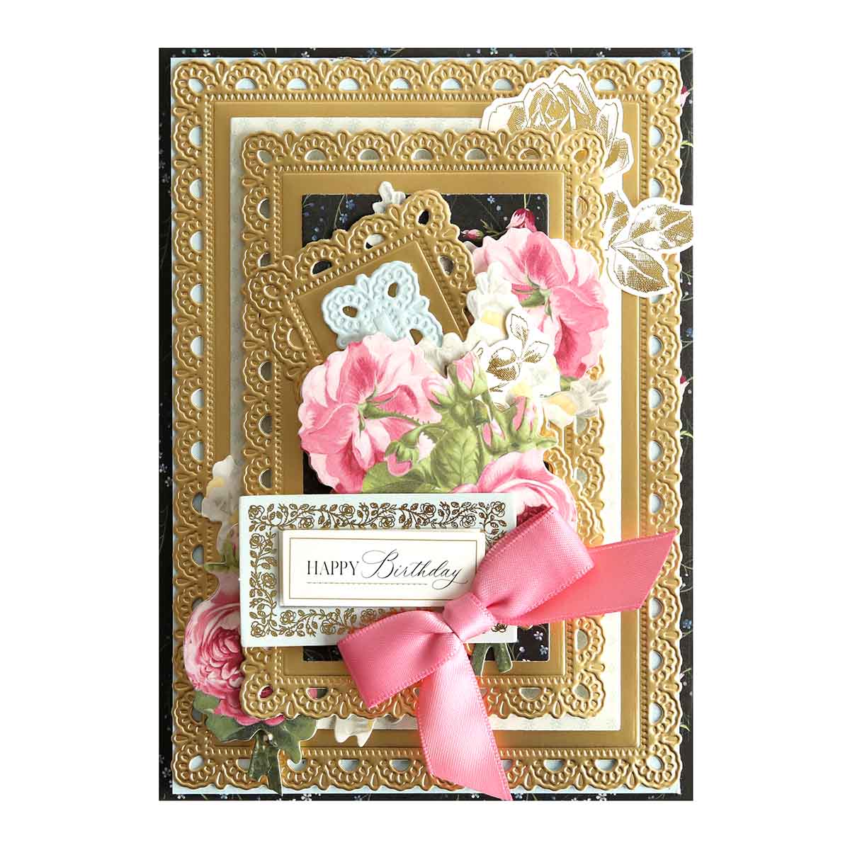a close up of a greeting card with flowers.