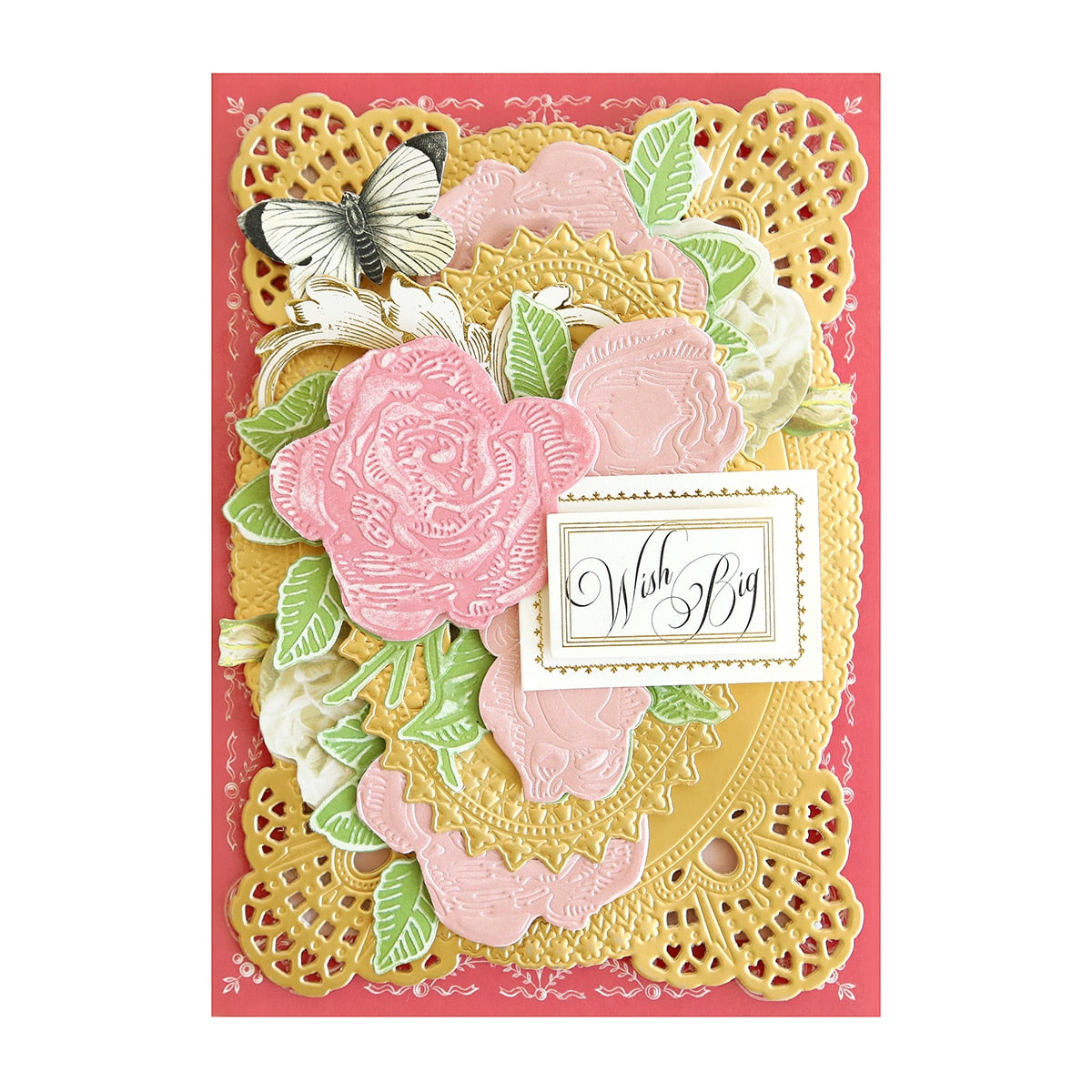a close up of a card with flowers.