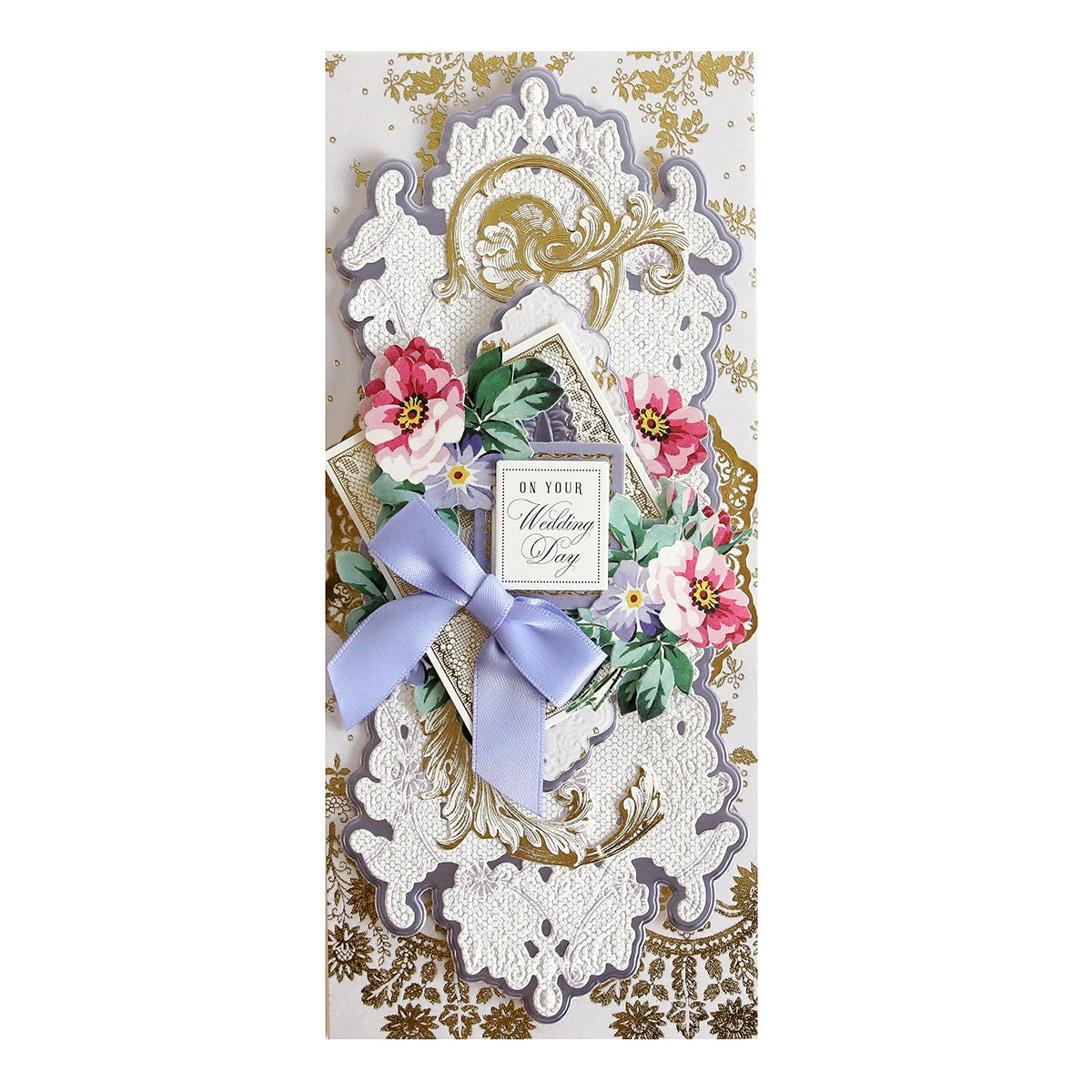 a close up of a card with flowers.