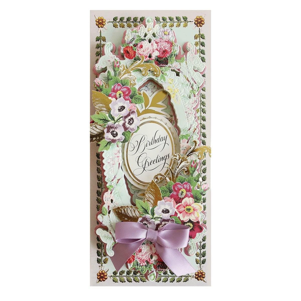 a card with a pink bow on it.