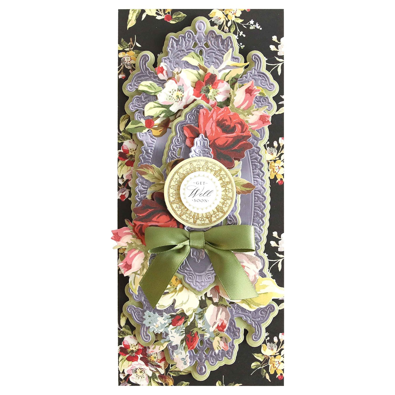 a close up of a card with flowers on it.