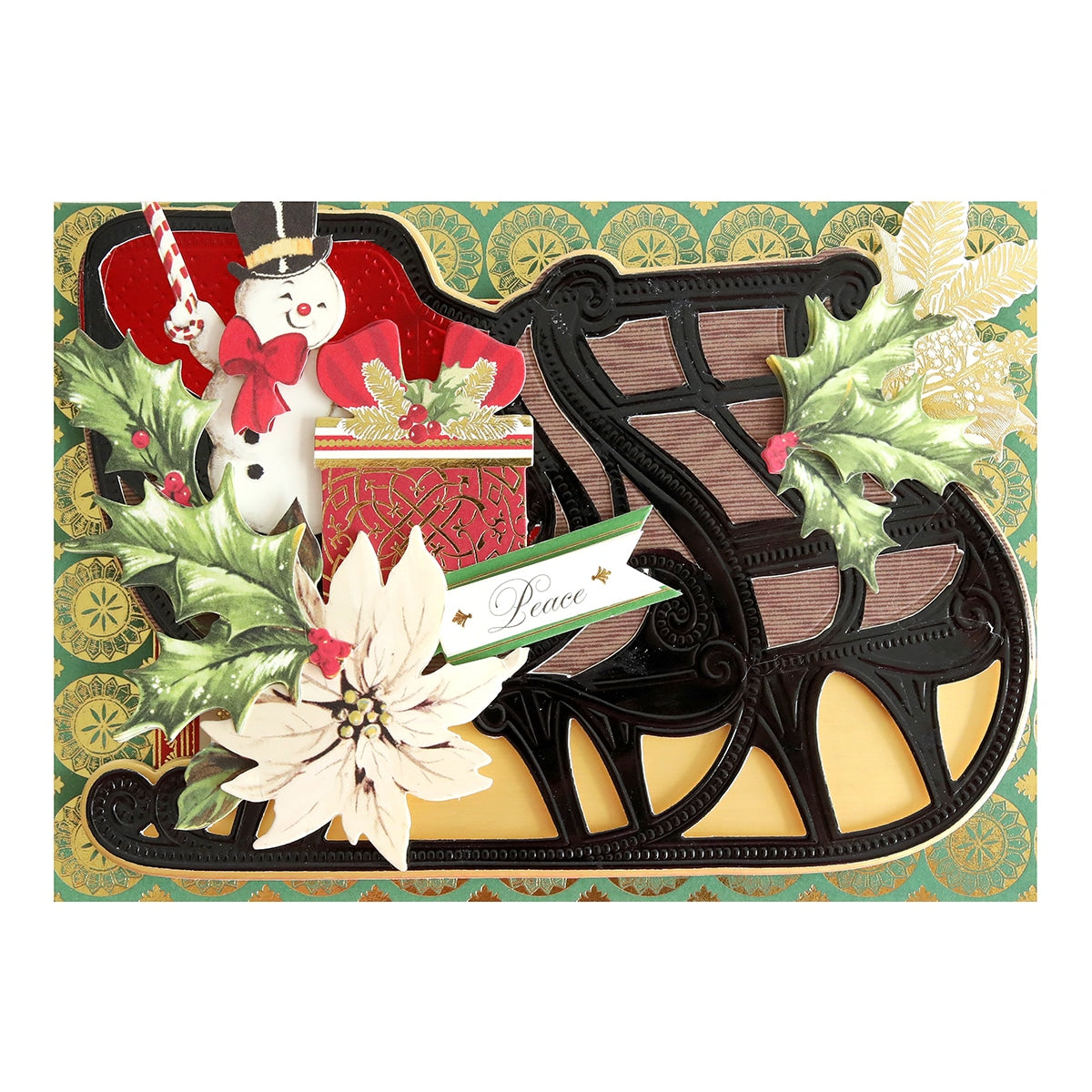 a christmas card with a snowman on a 3D Sleigh Die.
